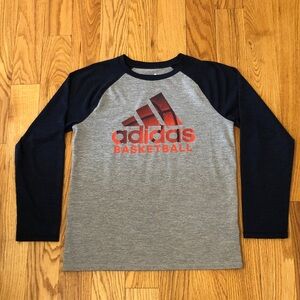 Adidas Kids Gray and Navy Long Sleeve Basketball Tee Size Medium (10-12)
